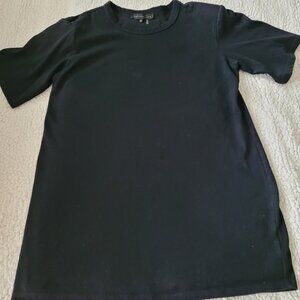 Black short-sleeve medium pull-on tunic made with heavy-duty t-shirt material.
